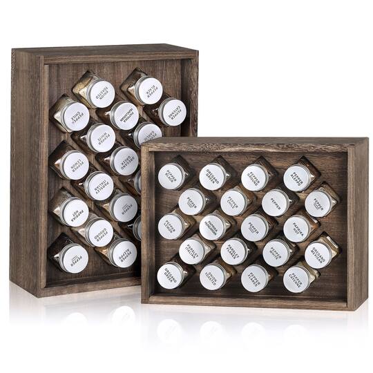 Freestanding Countertop Spice Shelf Holder with 20 Glass Jars